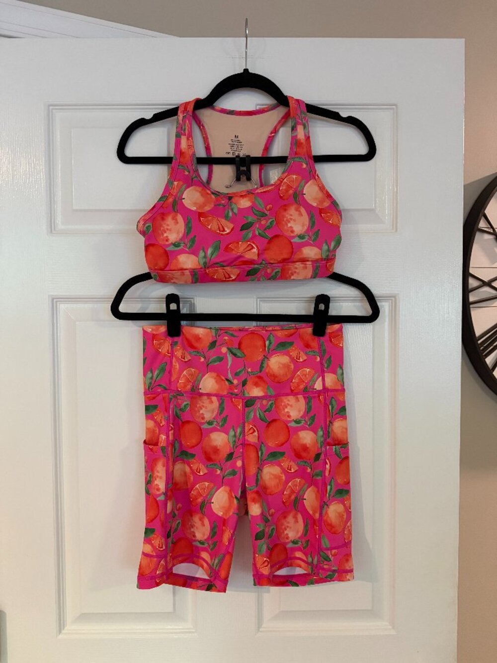 Pink Tangerine Sports Bra and Biker Shorts Matching Set